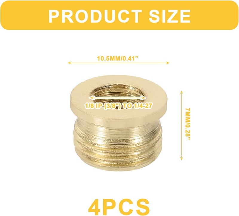 OMOBANU 4 Packs 1/8 IP (3/8") to 1/4-27 Lamp Finial Cap Adapter, Household Table Lamp Decorative Copper Finial Thread Adapter for Lamps Finials Install - Image 4